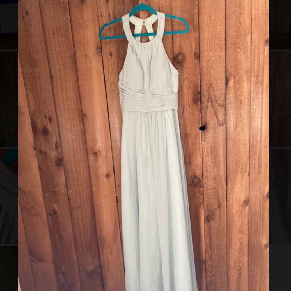 Azazie Long Bridesmaids Gown Light Green
